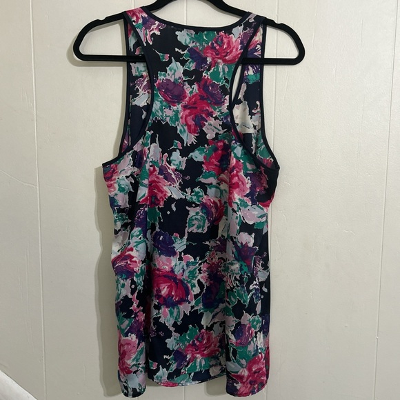 Forever 21 Silky Floral Watercolor Summer Tunic Flowy Tank Top Blouse Size Large - Picture 2 of 5